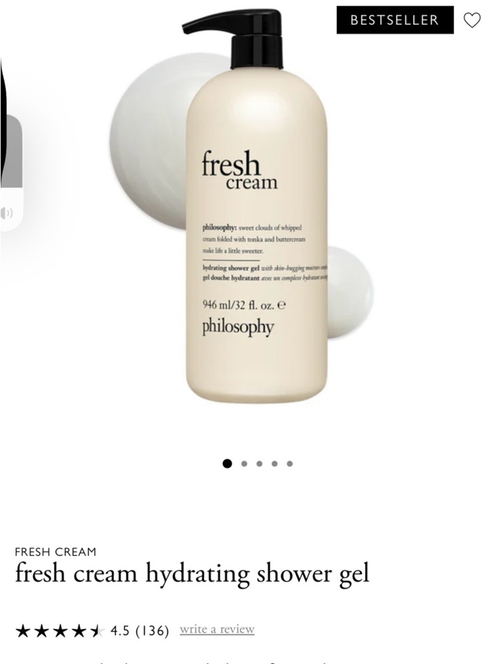 Philosophy Fresh Cream Hydrating Shower Gel, 32 oz. With Pump